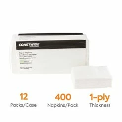 Cheapest ๐ Disposable Napkins Coastwide Professionalโข Recycled Napkin, 1-Ply, White, 400/Pack, 12 Pack/Carton (CW20179) ๐