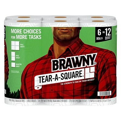 Discount ✨ Brawny Tear-A-Square Paper Towels, 2-ply, 128 Sheets/Roll, 6 Rolls/Pack (441745) ⭐ 3 Discount ✨ Brawny Tear-A-Square Paper Towels, 2-ply, 128 Sheets/Roll, 6 Rolls/Pack (441745) ⭐