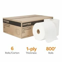 Brand new 🎁 Hardwound Paper Towels Coastwide Professional™ Hardwound Paper Towel, 1-Ply, White, 800'/Roll, 6 Rolls/Carton (CW21811) 🔥