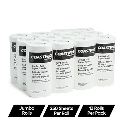 Wholesale ⭐ Kitchen Roll Paper Towels Coastwide Professional Jumbo Kitchen Rolls Paper Towel, 2-Ply, White, 250 Sheets/Roll, 12 Rolls/Carton (CW21806) 🎁 3 Wholesale ⭐ Kitchen Roll Paper Towels Coastwide Professional Jumbo Kitchen Rolls Paper Towel, 2-Ply, White, 250 Sheets/Roll, 12 Rolls/Carton (CW21806) 🎁